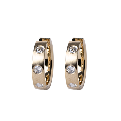 14k Yellow Gold Flush Set Diamond Hoop Earrings - .86cttw